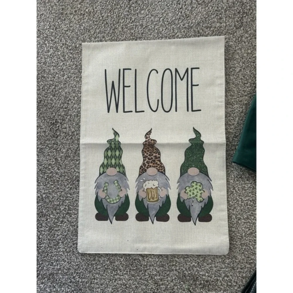 6-PC Gnome Garden Flag Celtic Decor Green Pillow Covers Table‎ Runner St Patrick
